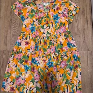 Umgee Yellow Floral Midi Dress with Pink & Blue Blooms